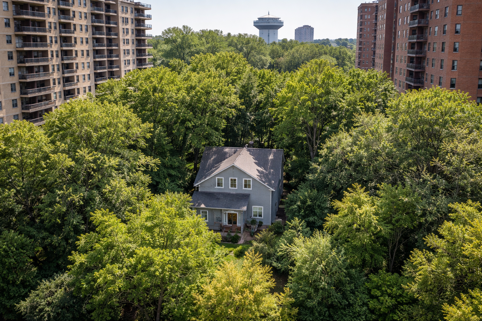 Example of trees blocking line of sight to a tower